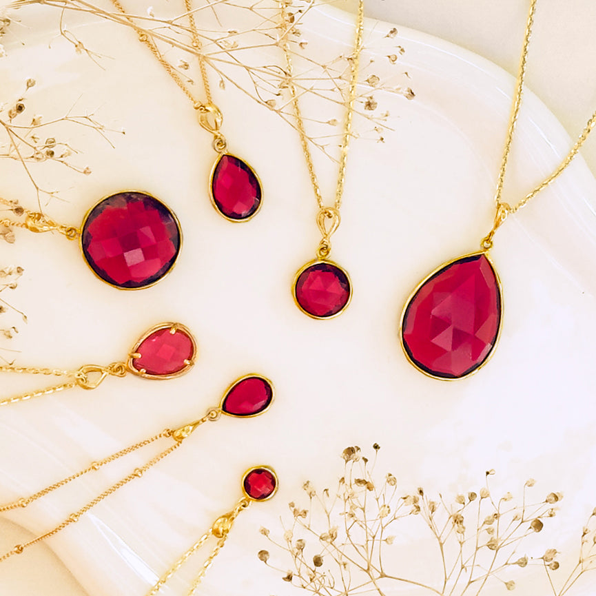 ruby gemstone, july birthstone, gift for mom, gift for her, july birthdays, celebrate july, summer birthday gift, summer jewelry, gift for her, necklaces, sterling silver, vermeil gold