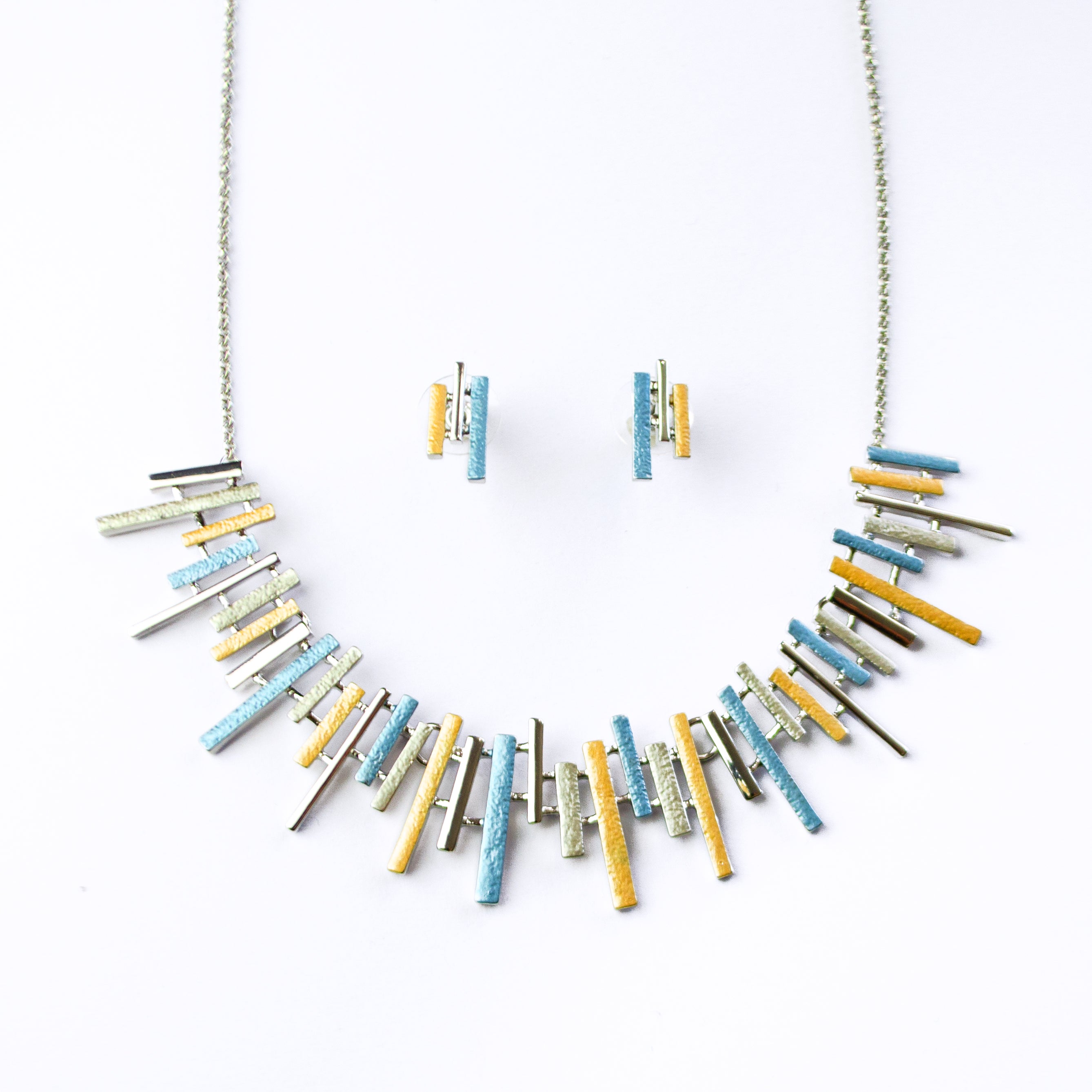 Custom Sun Ray Jewelry Set, Boho Style Statement Necklace and Earrings, Gold, Rose Gold, Silver, Boho Abstract Geometric Lines Jewelry Gift for Women