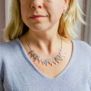 Custom Sun Ray Jewelry Set, Boho Style Statement Necklace and Earrings, Gold, Rose Gold, Silver, Boho Abstract Geometric Lines Jewelry Gift for Women