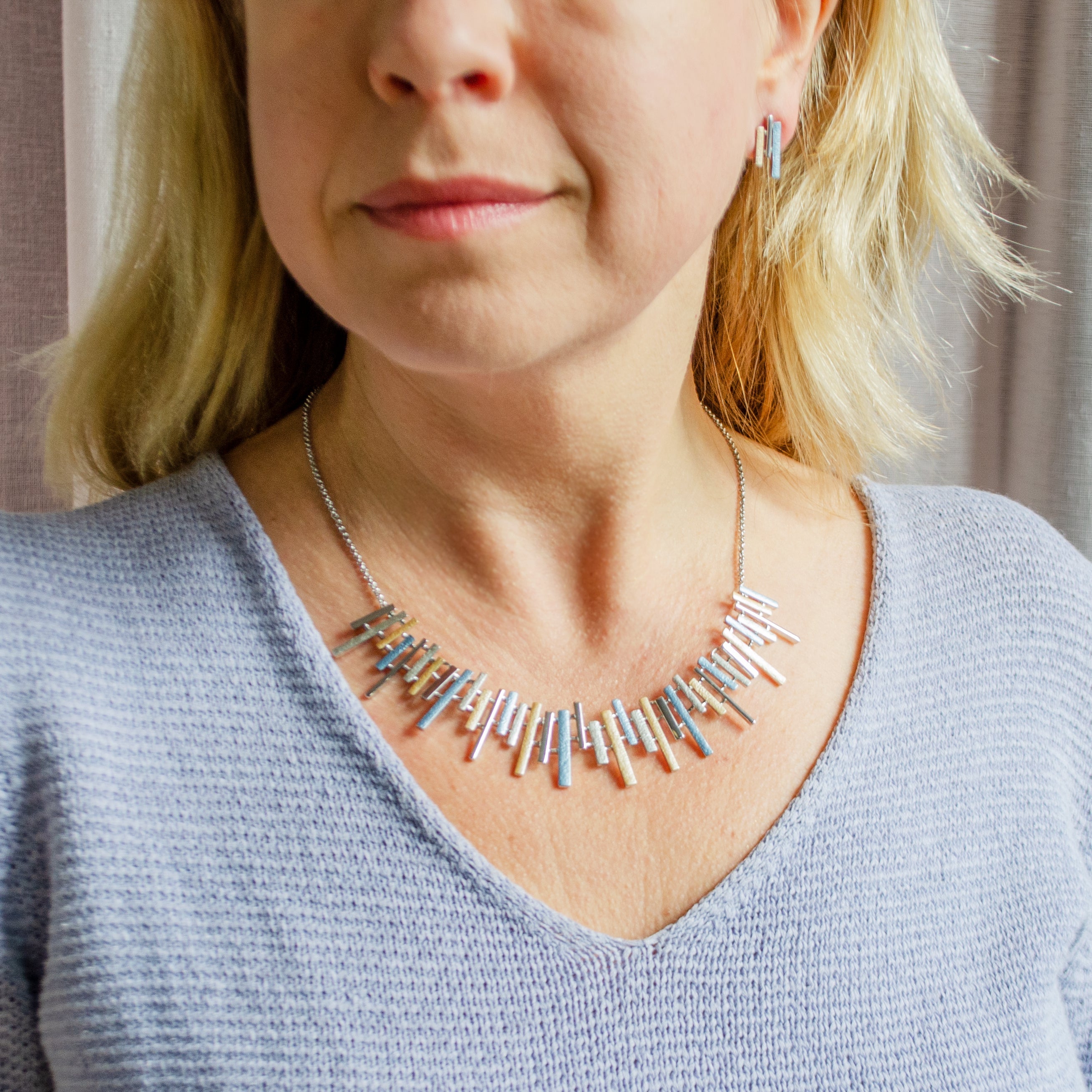 Custom Sun Ray Jewelry Set, Boho Style Statement Necklace and Earrings, Gold, Rose Gold, Silver, Boho Abstract Geometric Lines Jewelry Gift for Women