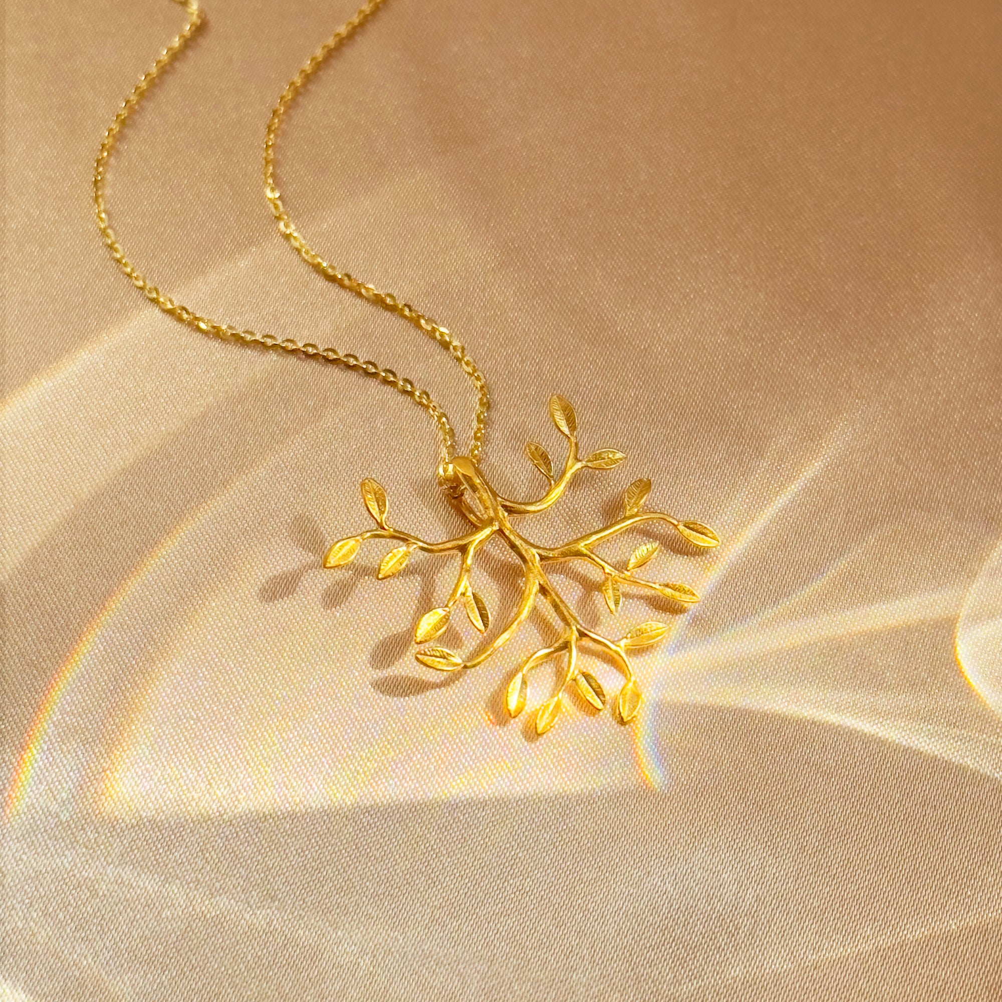 Family Tree Necklace with Dangling Hand Stamped Leaf Initial Charms