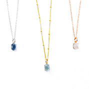 Oval Cabochon Birthstone Necklace - Vertical Prong-Set