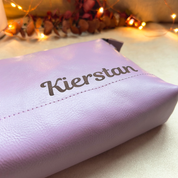 lavender bag with name engraved. Custom gift for women, Engraved leather bag for loved one, Personalized fashion gift, Custom purse for best friend, Leather wristlet gift for wife, Crossbody bag with engraving for her, Thoughtful gift for her personalized, Elegant custom leather gift, Custom bag for milestone birthday, Graduation gift engraved purse, Leather bag with message inside, Romantic engraved gift for her, Unique keepsake leather bag, Just because gift for her, Handcrafted personalized leather purse