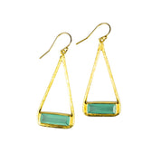 Aqua Chalcedony Adira Bar Triangle Frame Earrings, Sterling Silver or Gold Vermeil, Modern Boho Chic Frame Dangle Earrings for Women, March Birthstone
