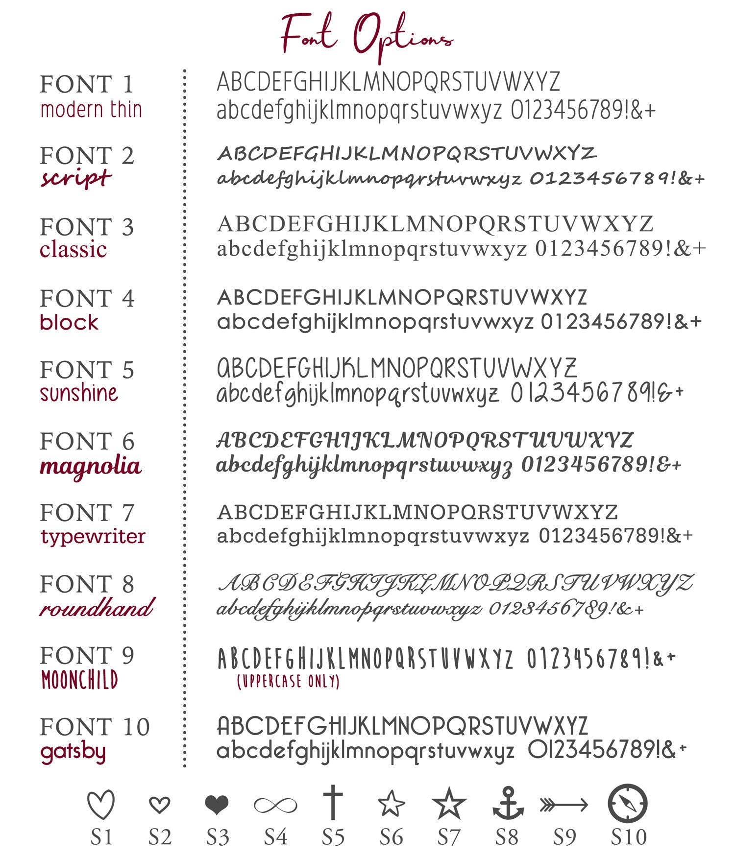 Choose from our variety of font options to engrave a name, special date, gps coordinates or phrase or quote!