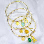 Personalized Birthstone Charm Adjustable Gold or Silver Bangle Bracelet