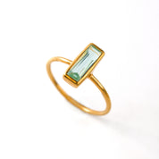 Rose gold plated blue topaz rectangle ring rectangle birthstone rectangle gemstone december birthstone