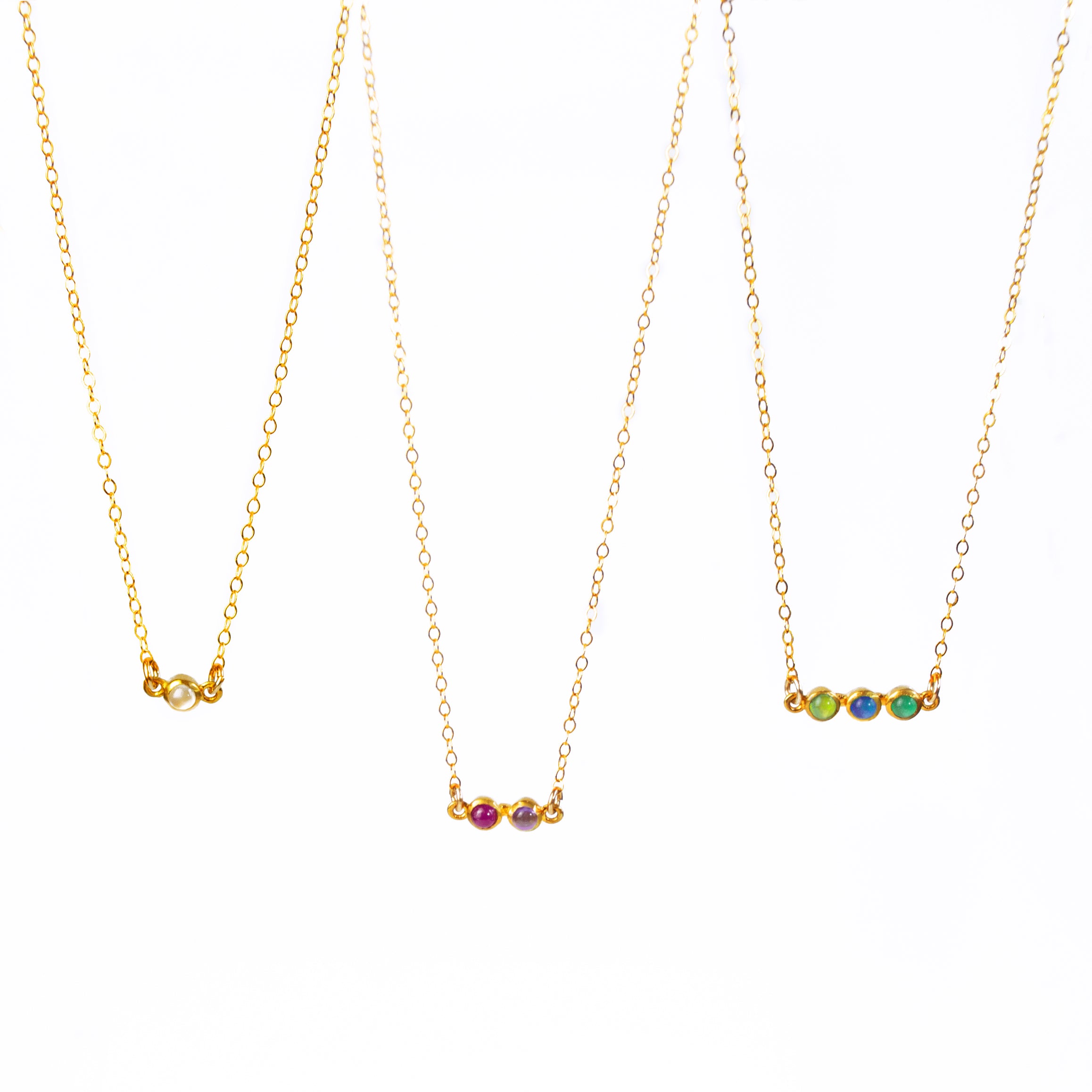 Tiny Birthstone Cabochon Bar Necklace : Available in All Birthstones