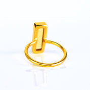 A citrine bar ring is facing away from the viewer to reveal an open back bezel setting. Citrine bar ring, gold silver rose gold, personalized handmade ring, November birthstone jewelry, birthday gift for sister, mother, best friend, Christmas gift, yellow crystal ring, positivity jewelry, custom citrine ring, unique gemstone accessory, thoughtful gift