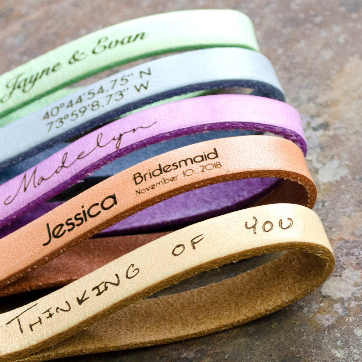 Groomsman, bridesmaids, wedding party gifts with personalized keychains. Customize with someone's name a special message in their hand writing or coordinates.