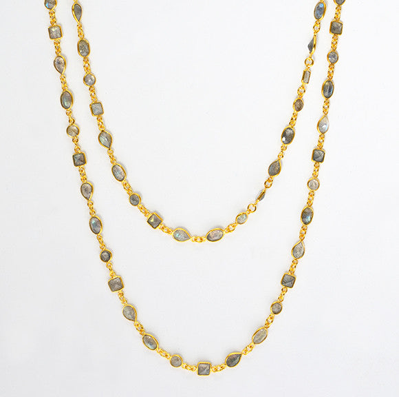 Clear Quartz long station necklace - April Birthstone