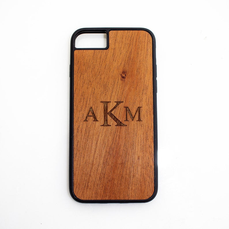 Wood veneer phone case, one with timeless monogram option.