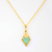 Diamond Shaped Birthstone and Name Necklace : March Aqua Chalcedony