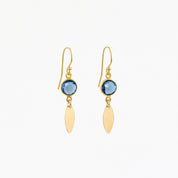 Round Birthstone Dangle Earrings, Birthstone Earrings, Gold Marquise Hook Earrings