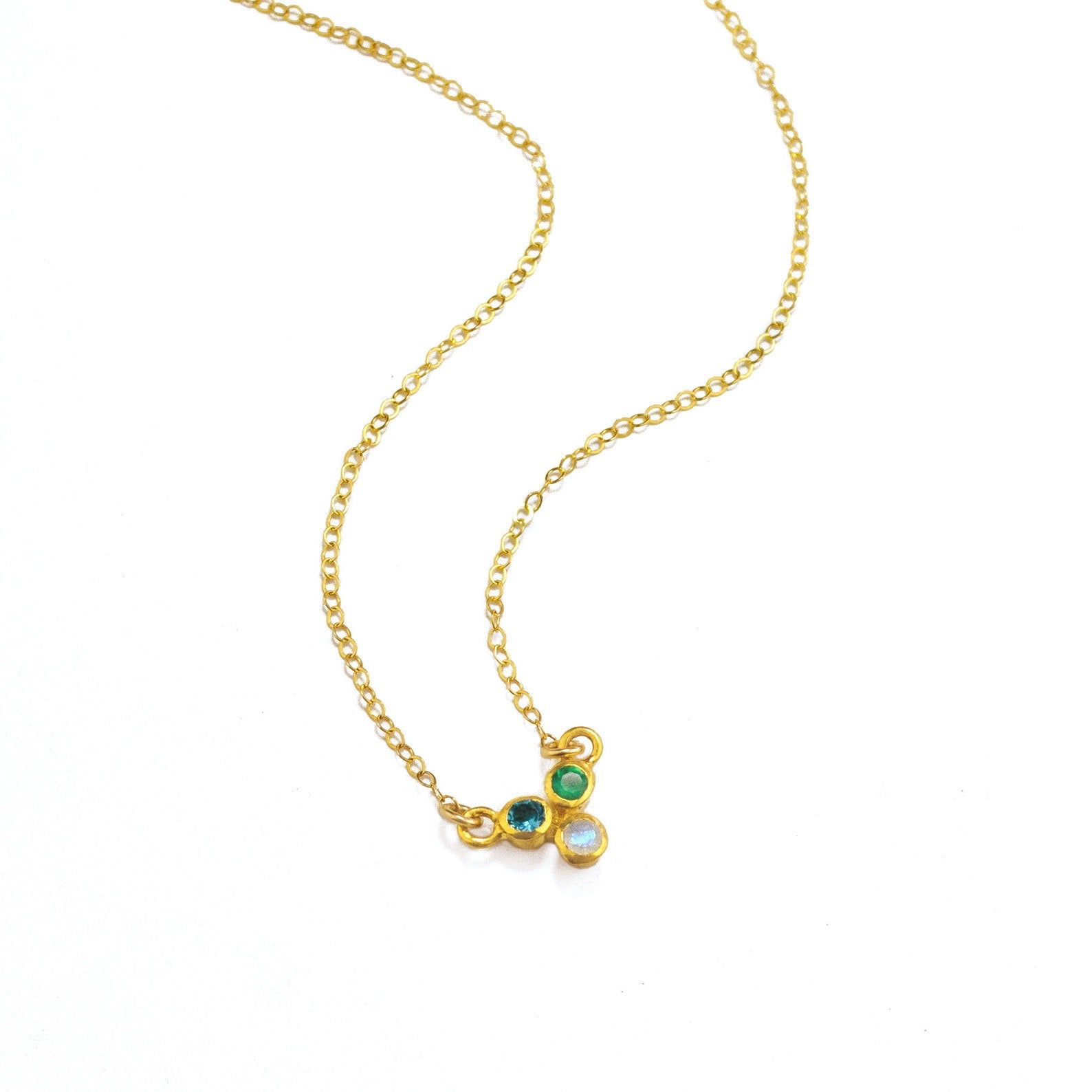 Tiny Triple Birthstone Cluster Necklace, Sterling Silver, Gold Filled, Non Tarnish Necklace for Women, Custom Birthstone Necklace Christmas Gift