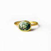 Natural Moss Agate Oval Bezel Ring
