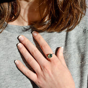 Natural Moss Agate Oval Bezel Ring