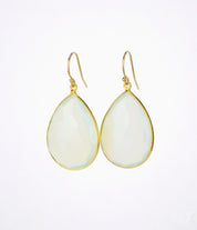 Faceted Opalite Teardrop Bezel Set Earrings, October Birthstone