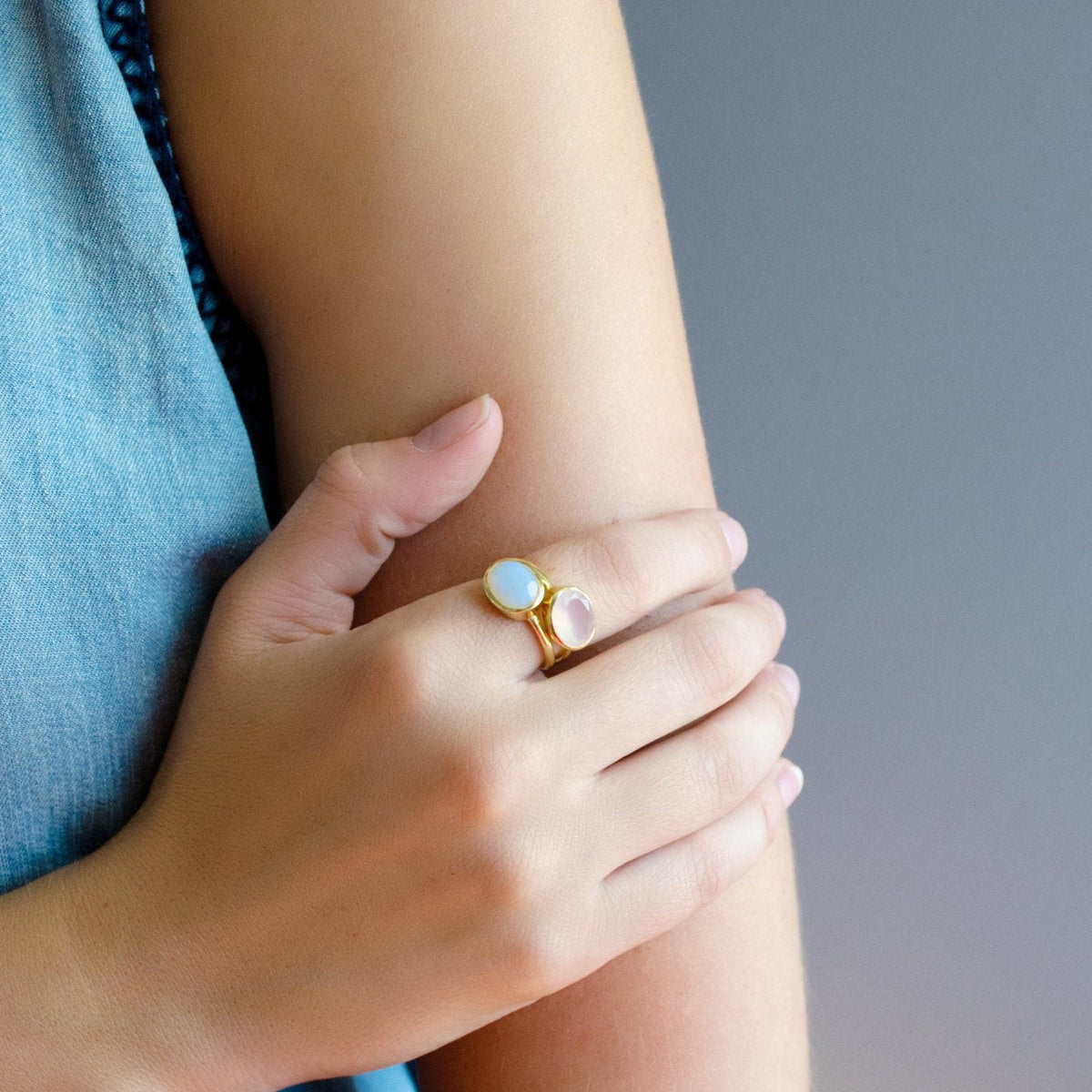 Natural Moss Agate Oval Bezel Ring