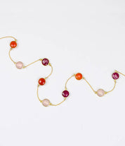 Long Ruby, Carnelian, Pink Quartz bezel station necklace