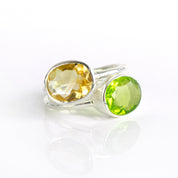 Sterling silver stacking ring set in citrine and peridot birthstones. Citrine ring, November birthstone jewelry, Light yellow gemstone ring, Oval faceted, Bezel set ring, 18k vermeil gold, Sterling silver ring, Citrine gift, November birthday gift, ring for her, august birthstone, august gemstone, green gem, green birthstone