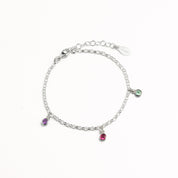 gift for mom of three, 925 silver gemstone bracelet with purple amethyst, ruby quartz and aqua chalcedony.