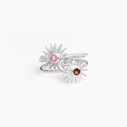 sterlingsilversunburstringsrubyquartzgarnetquartzbirthstoneringcombosilvermetalsunringwithgemstone