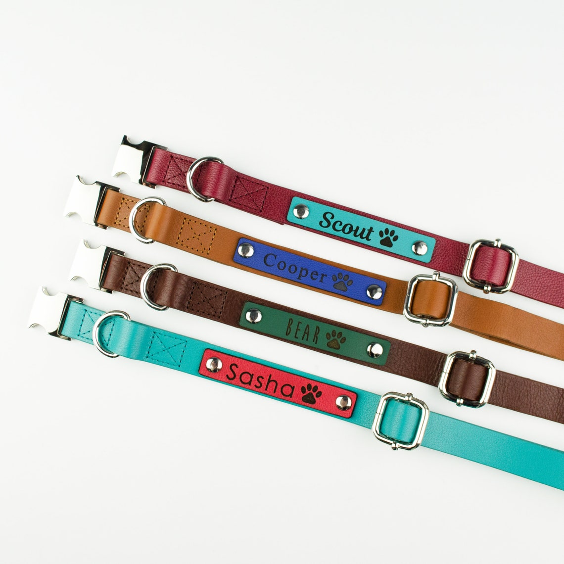 Engraved Leather Pet Collar, Custom Gift for Dog Lover, Personalized Leather Pet Collar Engraved with Name