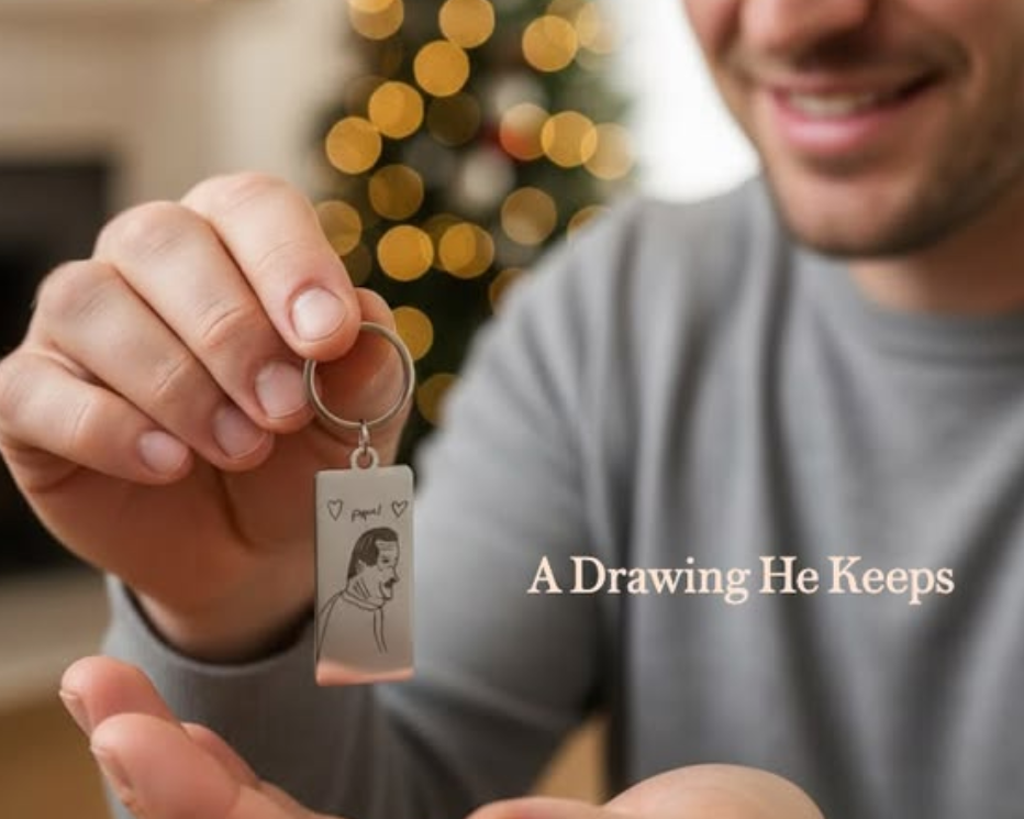 custom engraved keychain with child drawing personalized dad keychain fathers day gift custom handwriting keychain kids artwork engraved keychain meaningful gift for dad keepsake gift for him