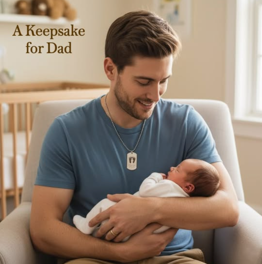 Personalized mens dog tag necklace for Father’s Day gift, custom engraved jewelry for dad, expecting dad or new dad keepsake with baby name, date or handwriting meaningful gift for him