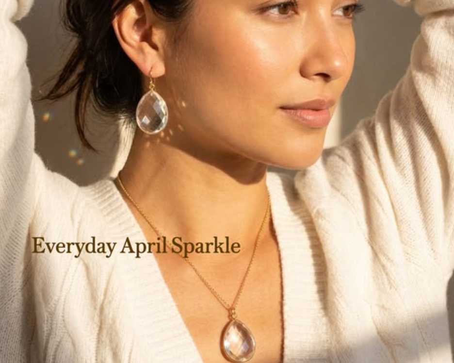 April birthstone necklace and clear quartz earrings for Mother’s Day gift, minimalist jewelry for mom, meaningful birthstone set, elegant quartz jewelry for women, personalized gift idea
