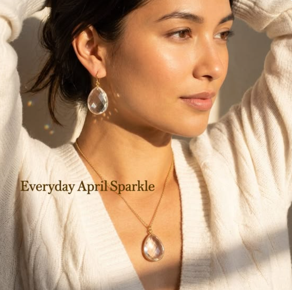 April birthstone necklace and clear quartz earrings for Mother’s Day gift, minimalist jewelry for mom, meaningful birthstone set, elegant quartz jewelry for women, personalized gift idea