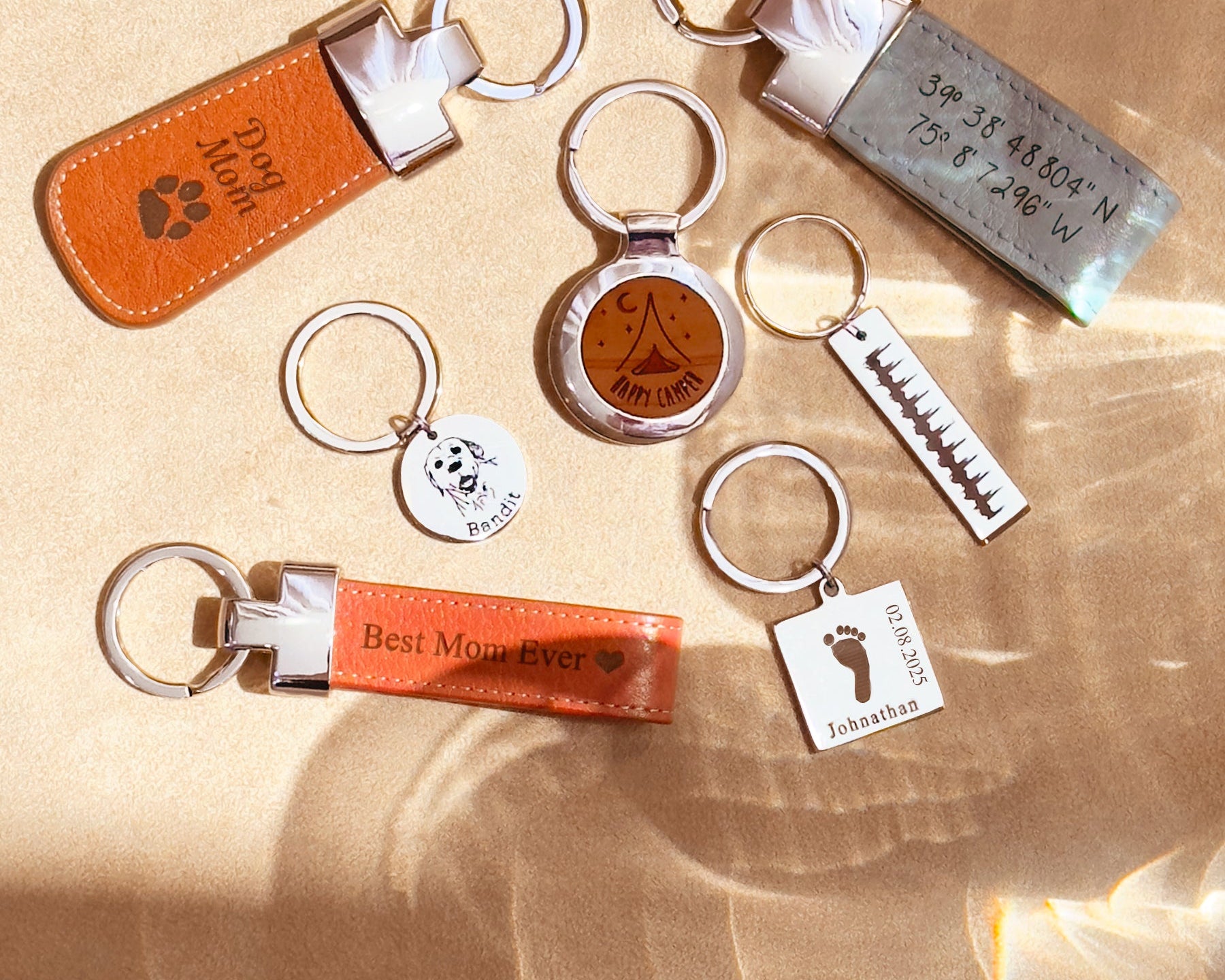 engraved keychains, leather, metal, practical gift, unique gift for him, gift for dad, fathers day gift, gift for father, mens accessories, personalized accessories for men