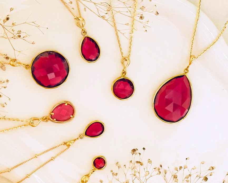 ruby gemstone, july birthstone, gift for mom, gift for her, july birthdays, celebrate july, summer birthday gift, summer jewelry, gift for her, necklaces, sterling silver, vermeil gold