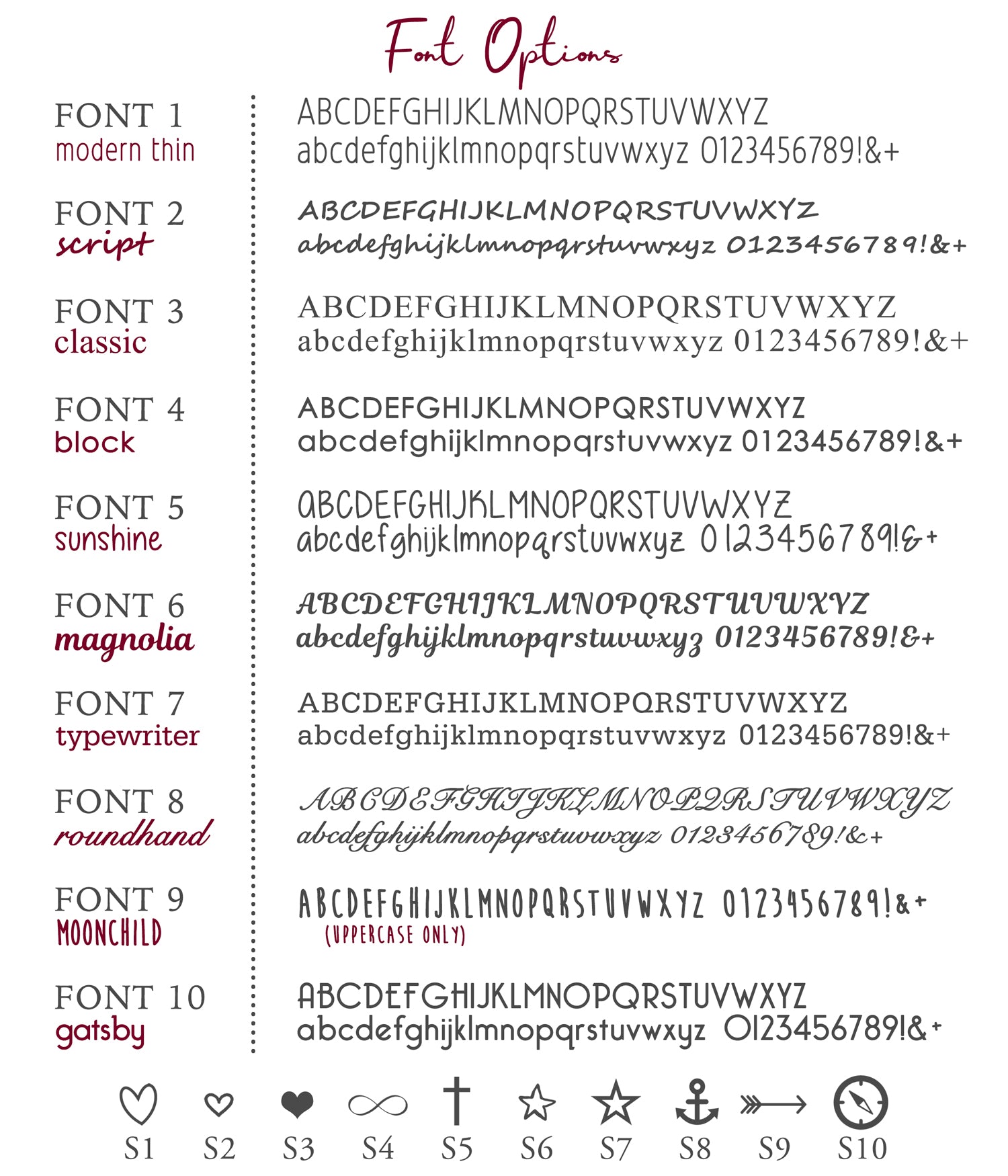 font styles options symbols to engrave