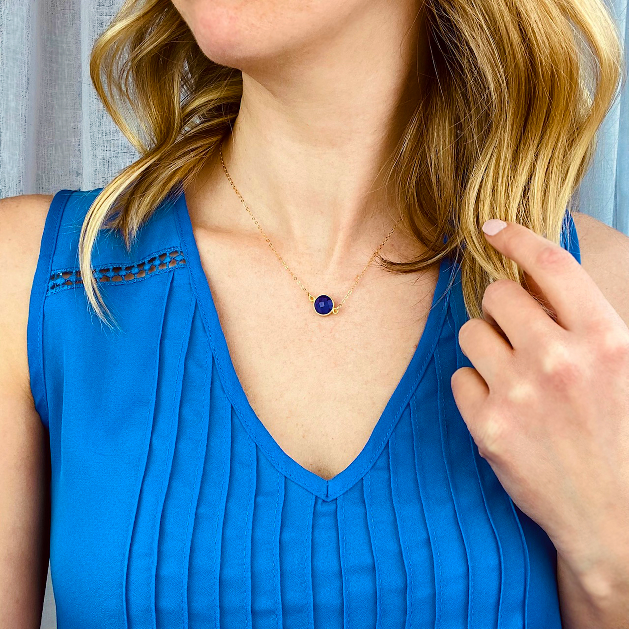 Custom Birthstone Lollipop Station Necklace, Personalized Gemstone Necklace with Round Stations, Long Necklace for Women, Birthday Gift for Grandma