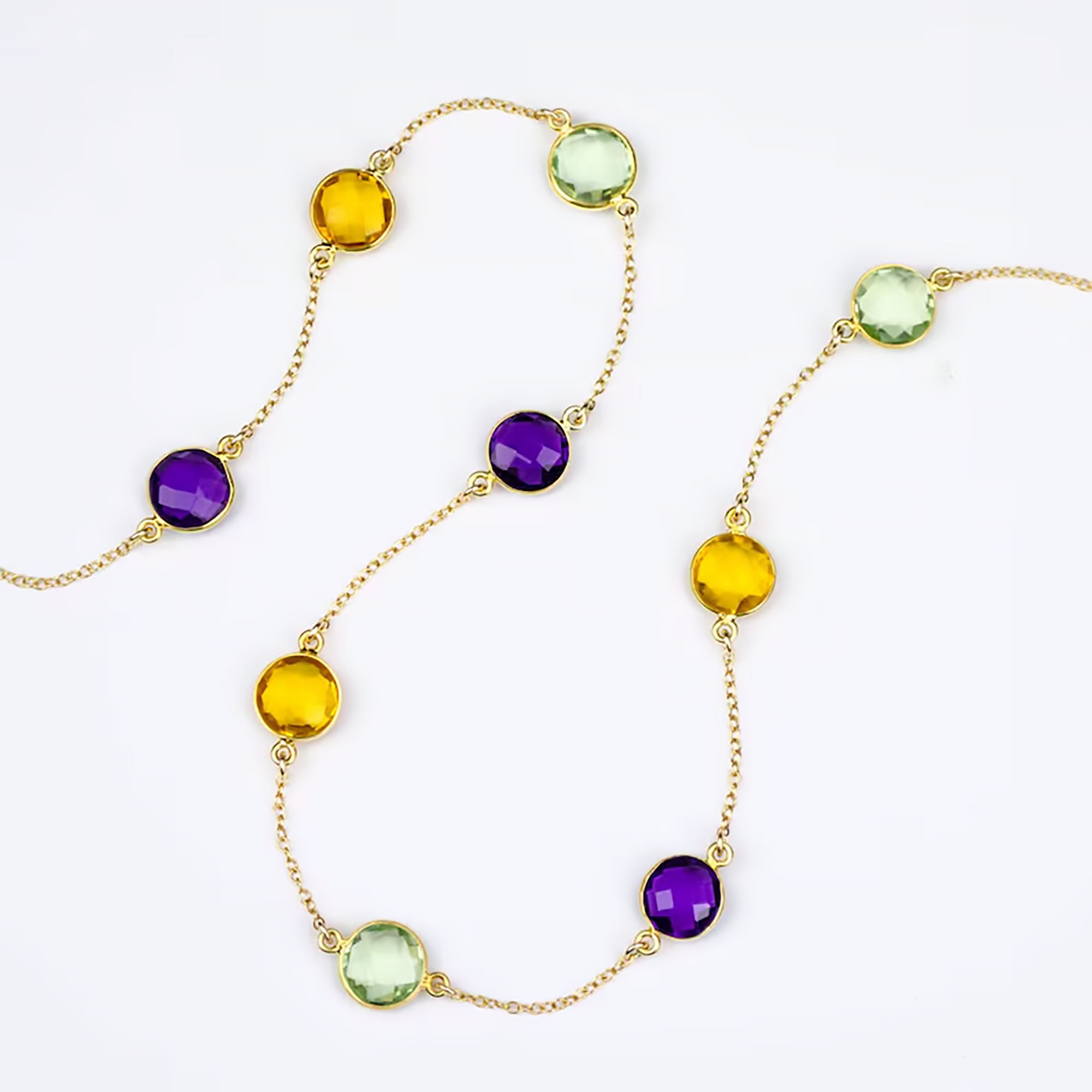 Custom Birthstone Lollipop Station Necklace, Personalized Gemstone Necklace with Round Stations, Long Necklace for Women, Birthday Gift for Grandma