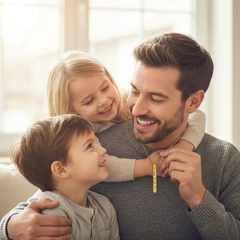 Men's Custom 3D Bar Necklace, Fingerprint or Signature Engraved Pendant for Men, Personalized Bar Pendant, Black, Silver, Gold, Men's Memorial Jewelry