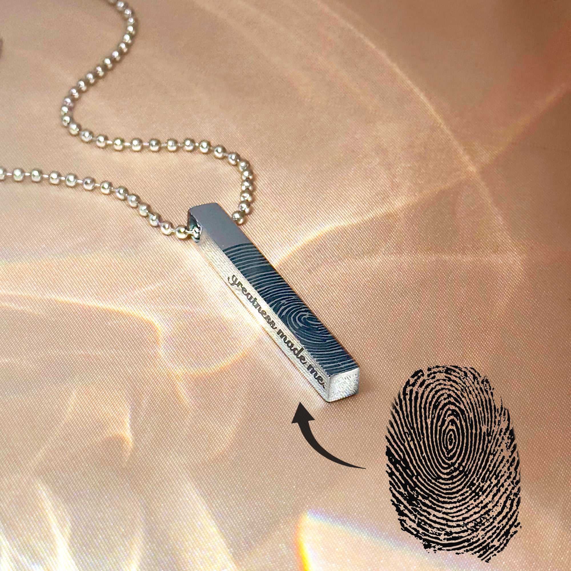 Men's Custom 3D Bar Necklace, Fingerprint or Signature Engraved Pendant for Men, Personalized Bar Pendant, Black, Silver, Gold, Men's Memorial Jewelry
