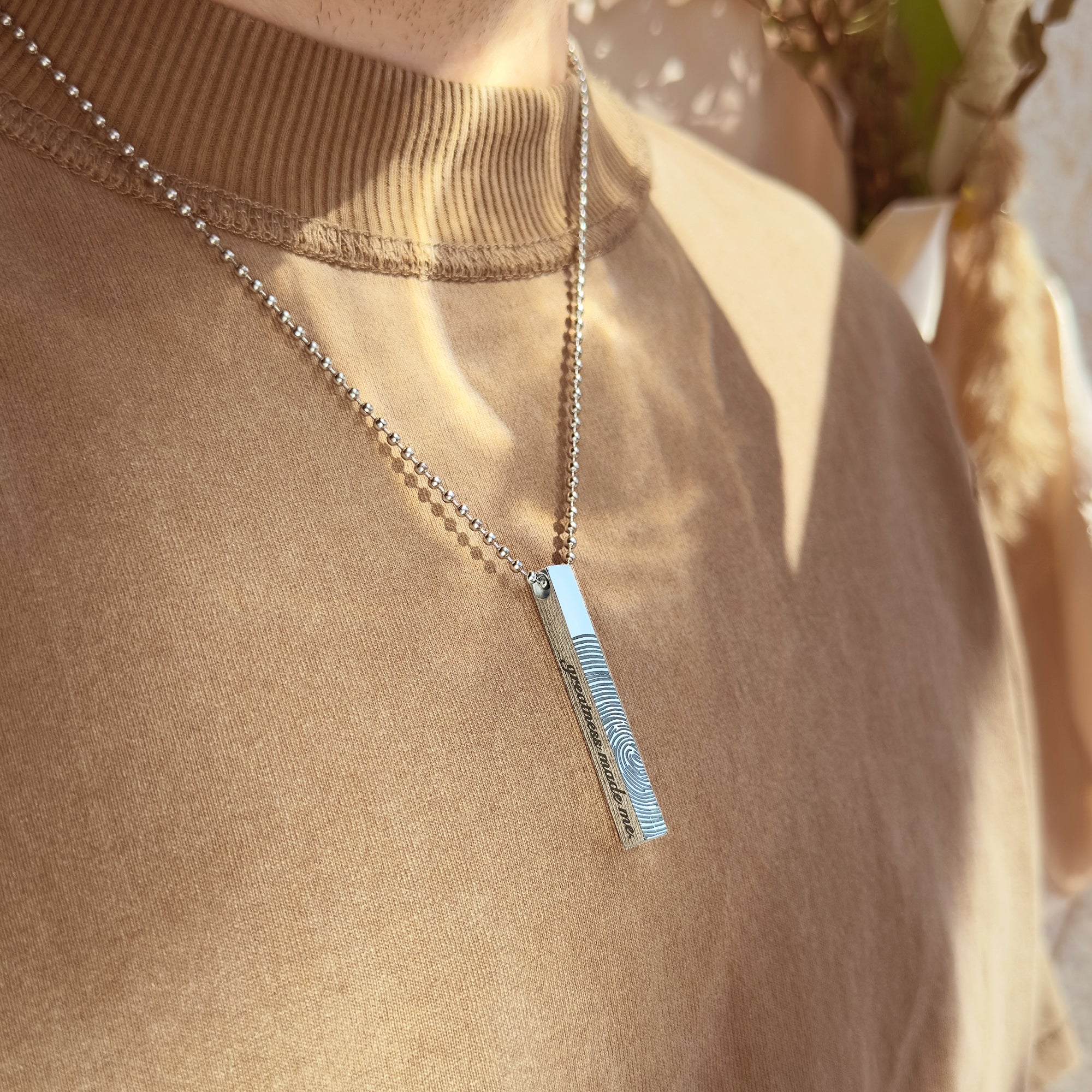 Men's Custom 3D Bar Necklace, Fingerprint or Signature Engraved Pendant for Men, Personalized Bar Pendant, Black, Silver, Gold, Men's Memorial Jewelry