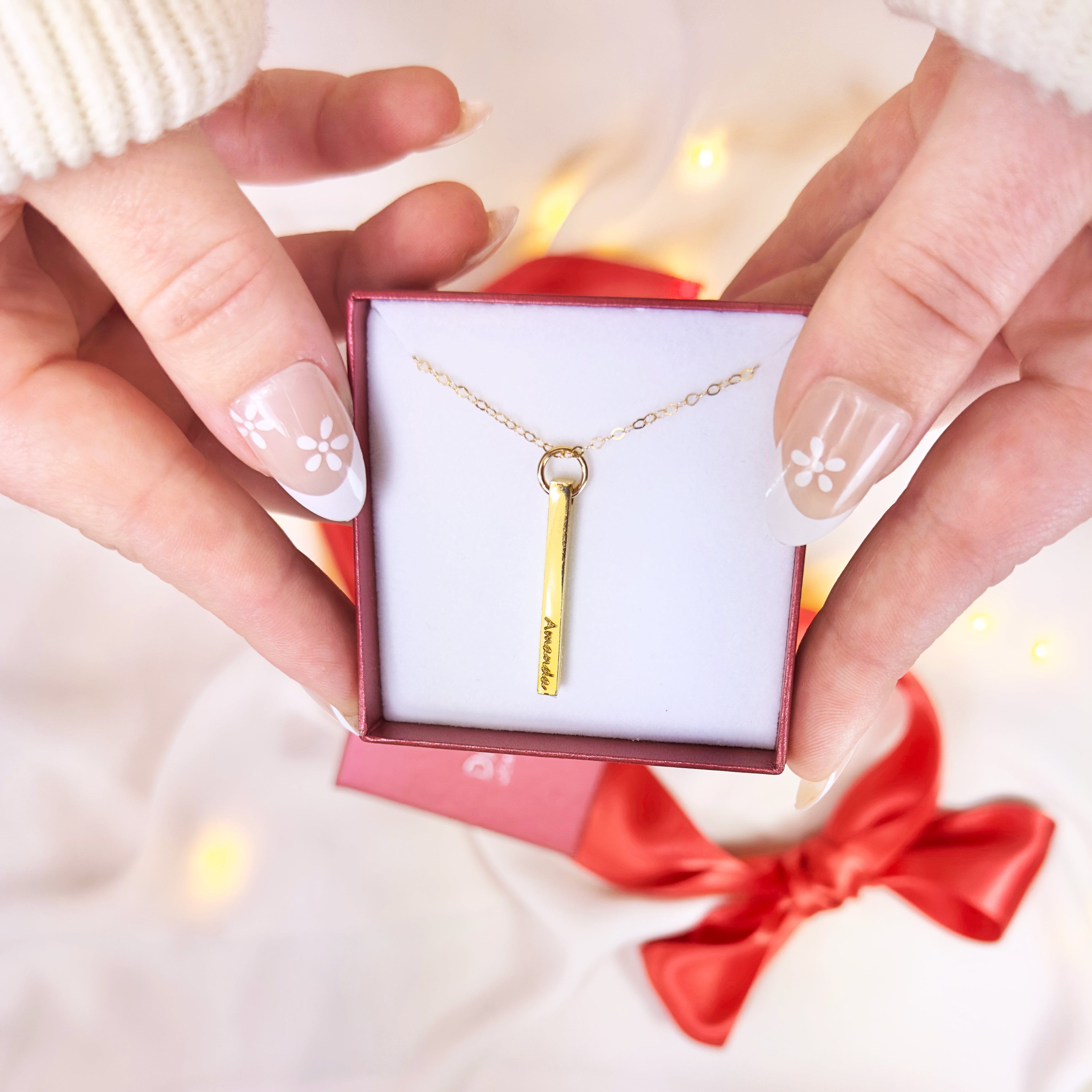 Custom Dainty 3D Bar Necklace, Solid Sterling Silver Vertical Bar Pendant with Engraving, 4 Sided Engraved Stick Charm Necklace, Custom Gift for Her