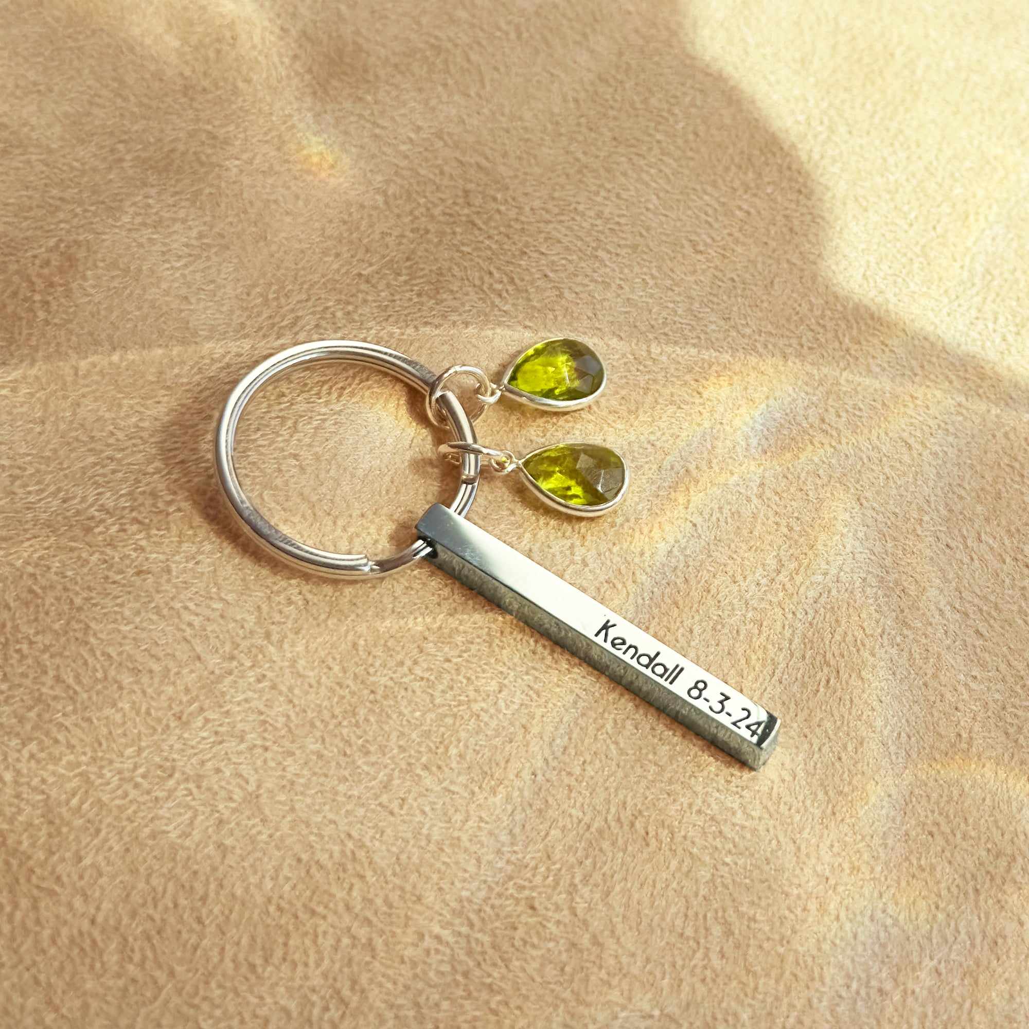 Custom Mother's Day Gift 3D Bar Keychain Birthstone Charms Four Sided Bar Personalized Keychain