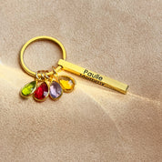 Custom Mother's Day Gift 3D Bar Keychain Birthstone Charms Four Sided Bar Personalized Keychain