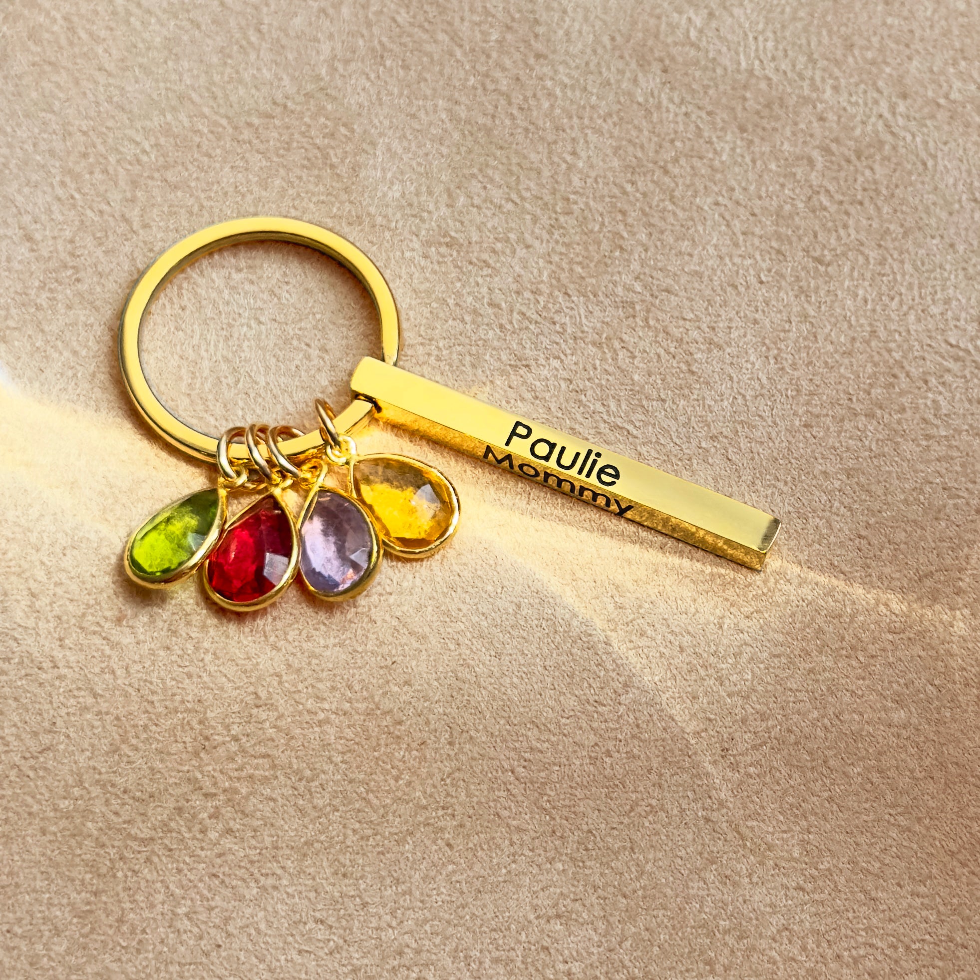 Custom Mother's Day Gift 3D Bar Keychain Birthstone Charms Four Sided Bar Personalized Keychain