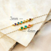 Custom mom birthstone necklace with 3mm and 4mm bezel set gemstones in gold, personalized family jewelry with multiple birthstones, dainty necklace for mothers, grandmothers, or daughters, meaningful rainbow gemstone pendant, handmade minimalist jewelry gift for Mother’s Day, birthdays, anniversaries, or Christmas