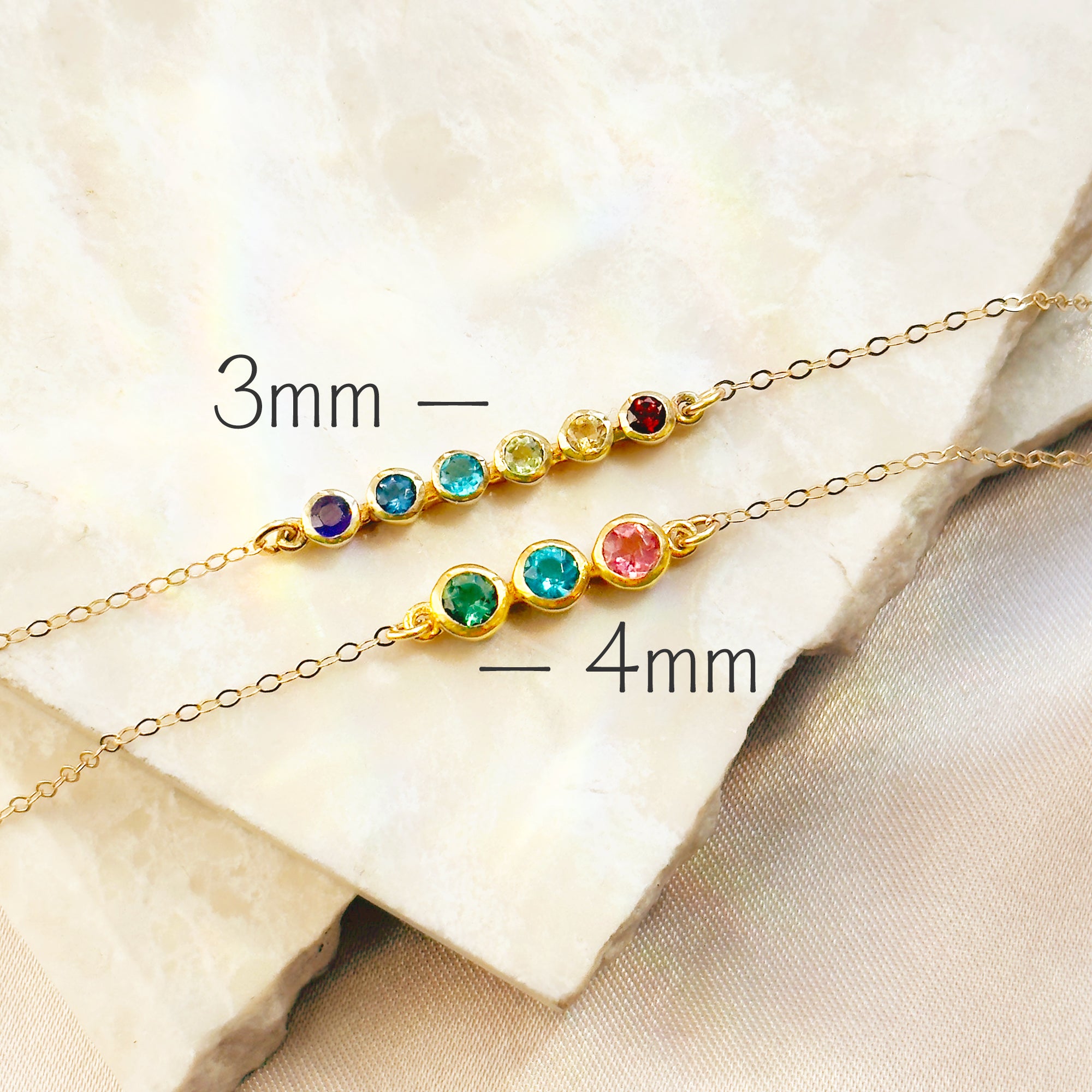 Custom mom birthstone necklace with 3mm and 4mm bezel set gemstones in gold, personalized family jewelry with multiple birthstones, dainty necklace for mothers, grandmothers, or daughters, meaningful rainbow gemstone pendant, handmade minimalist jewelry gift for Mother’s Day, birthdays, anniversaries, or Christmas