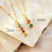 Custom birthstone necklace with 3mm and 4mm bezel set gemstones in gold, personalized family jewelry with multiple birthstones, dainty mothers necklace, rainbow gemstone pendant gift for mom, grandma, or best friend, handmade minimalist jewelry for birthdays, anniversaries, or Christmas