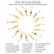 Dainty 3mm ring available gemstones are garnet, purple amethyst, green amethyst, aqua chalcedony, clear quartz, green onyx, moonstone, ruby quartz, peridot, kyanite, pink chalcedony, opalite, citrine, blue topaz, and black onyx. 