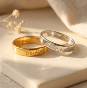 Custom Handwriting Engraved Ring 4mm; Personalized Name & Coordinates