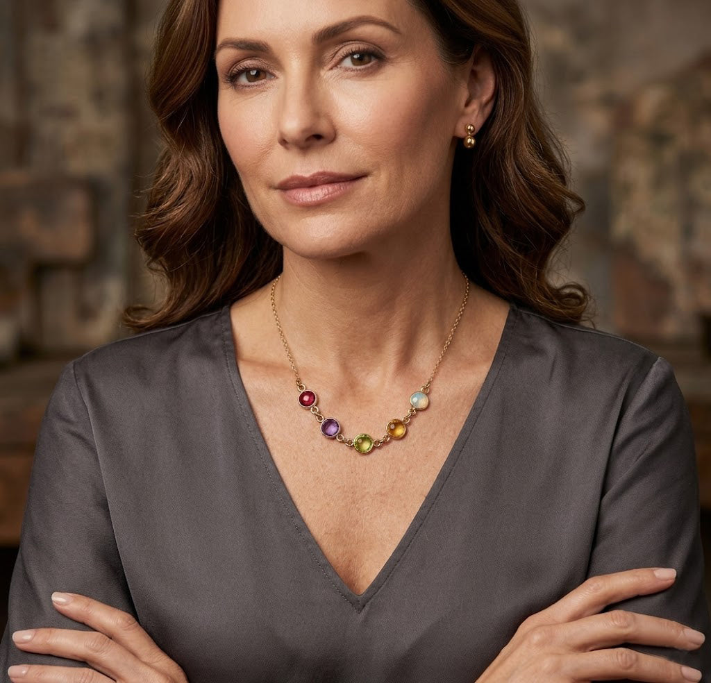 Personalized mom necklace with kids birthstones and gold chain